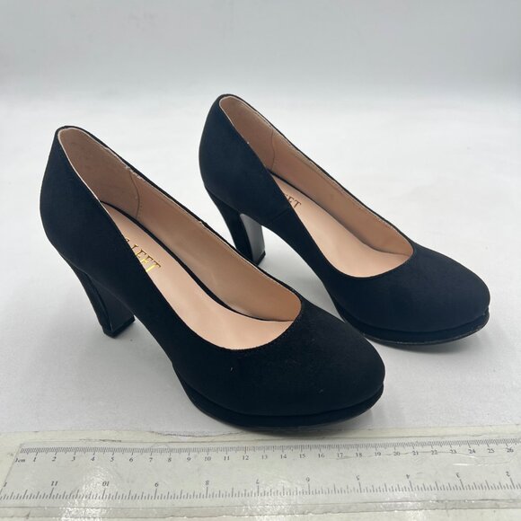 miss left Black Low Platform Chunky High Heel Slip On Round Toe Pump - Picture 4 of 8